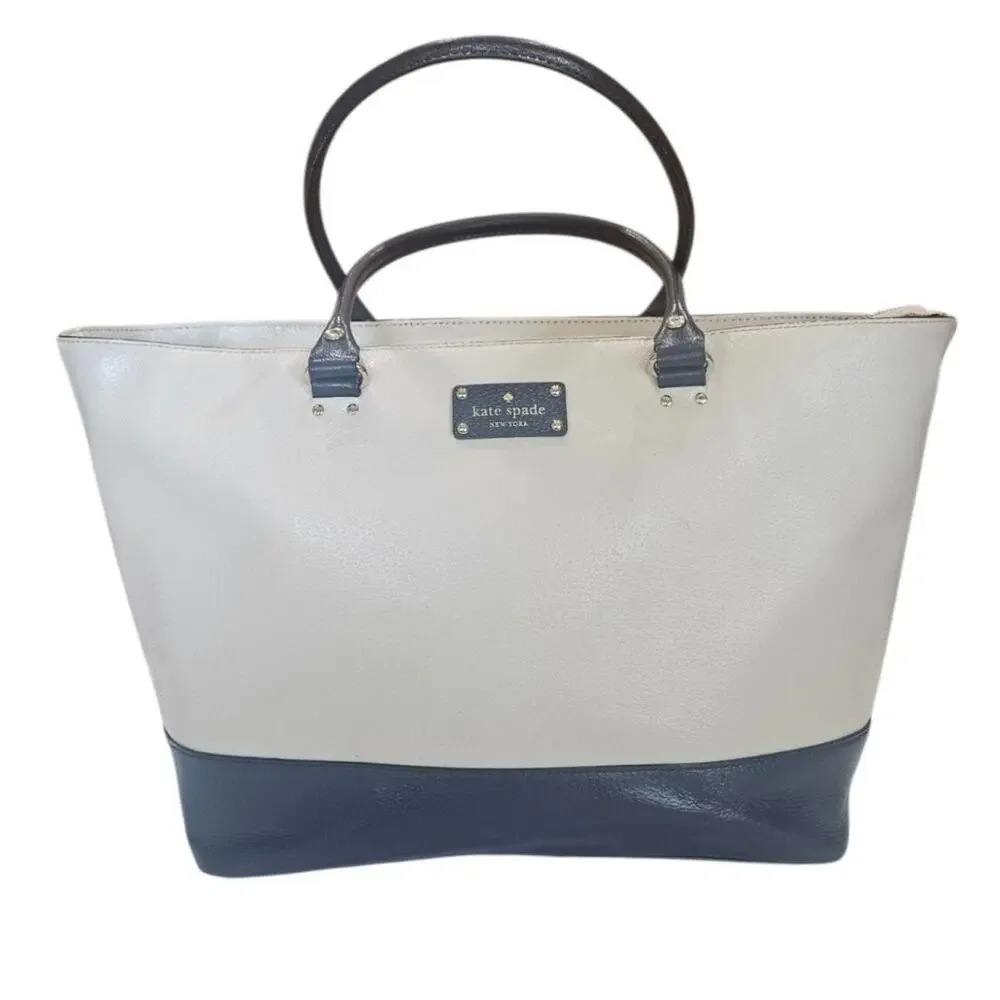 Kate Spade Large Cream and Navy Color Block Tote
